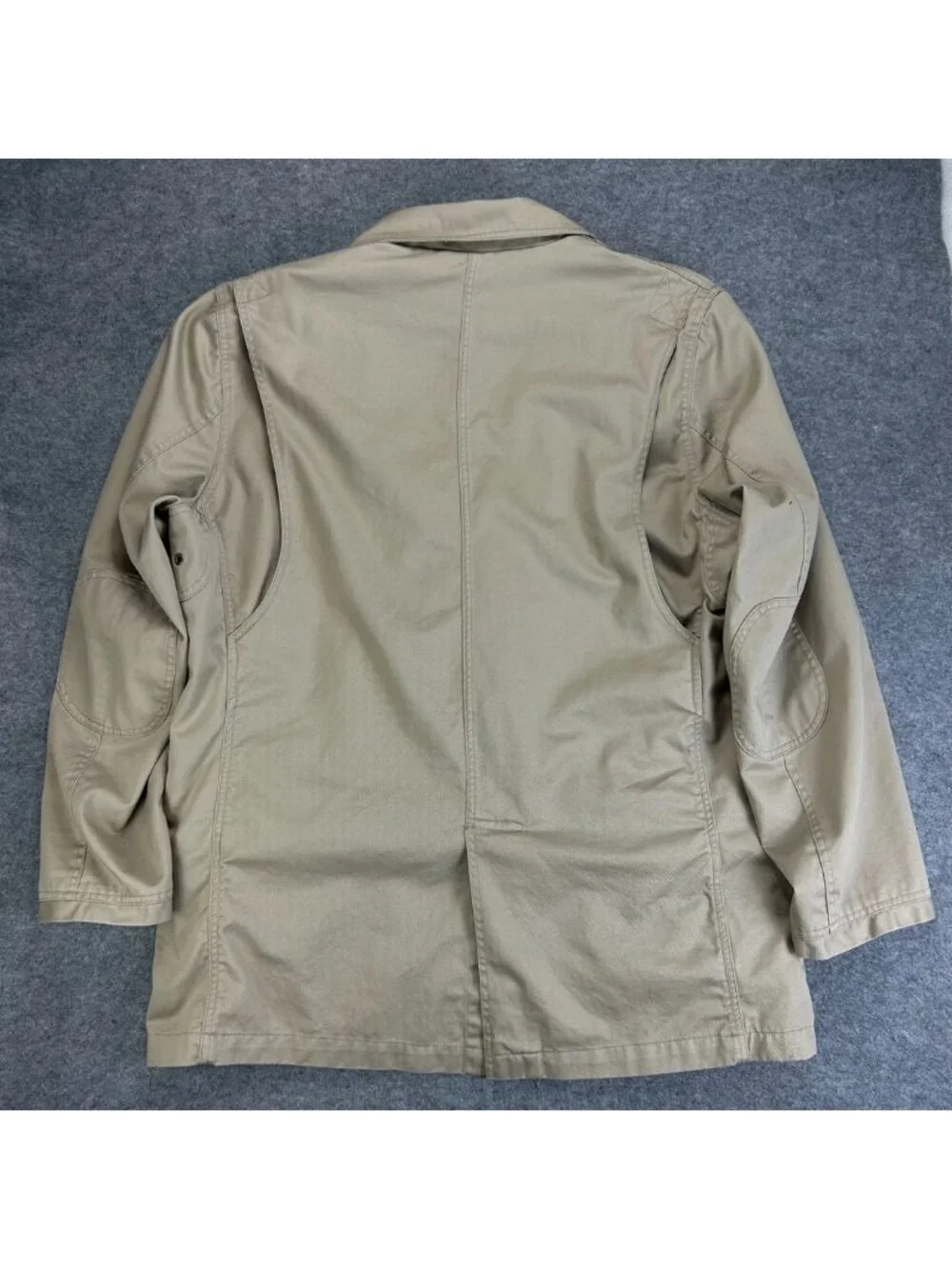 Duluth Trading Co Utility Blazer Jacket Mens XL Beige Cotton Long Sleeve “Read”